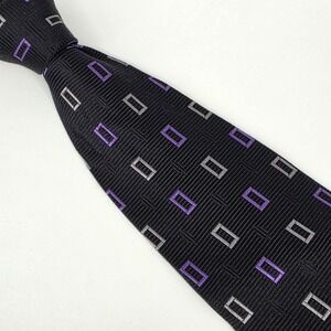 Paul Fredrick Geometric Silk Necktie Men Black Purple Silver Italian Silk